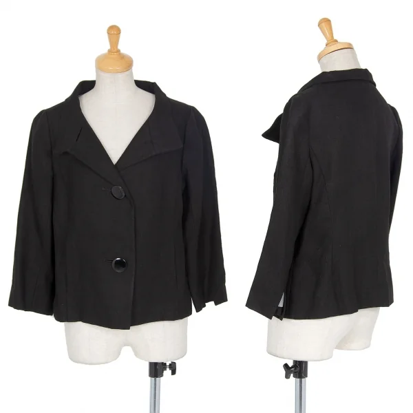 レキップヨシエイナバL'EQUIPE YOSHIE INABA リネンスタンドカラービッグボタンジャケット 黒38 K-73620_001