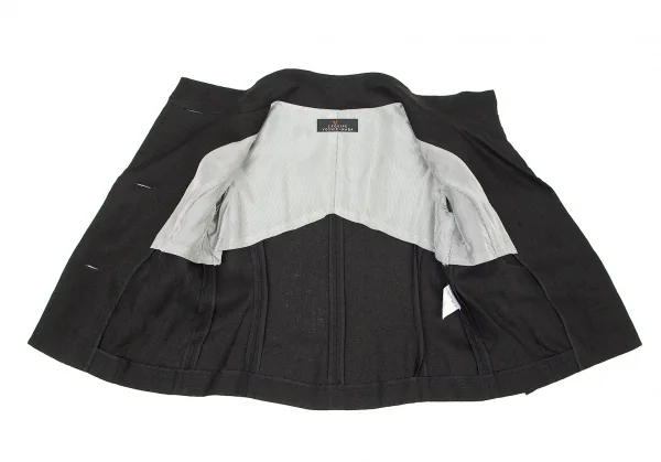 レキップヨシエイナバL'EQUIPE YOSHIE INABA リネンスタンドカラービッグボタンジャケット 黒38 K-73620_011