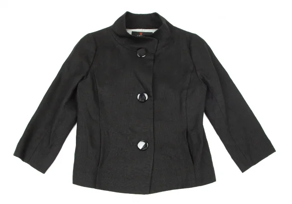 レキップヨシエイナバL'EQUIPE YOSHIE INABA リネンスタンドカラービッグボタンジャケット 黒38 K-73620_002