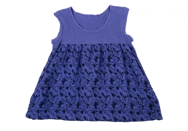 イッセイミヤケ ミーISSEY MIYAKE me カリフラワー切替ボタニカルプリントノースリーブ 青M位 K-73646_002