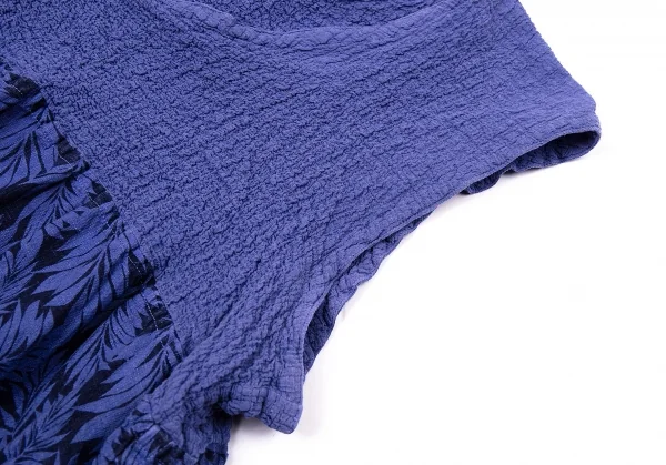 イッセイミヤケ ミーISSEY MIYAKE me カリフラワー切替ボタニカルプリントノースリーブ 青M位 K-73646_008