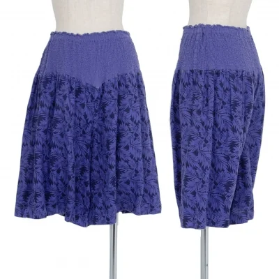 イッセイミヤケ ミーISSEY MIYAKE me カリフラワー切替ボタニカルプリントハーフパンツ 青