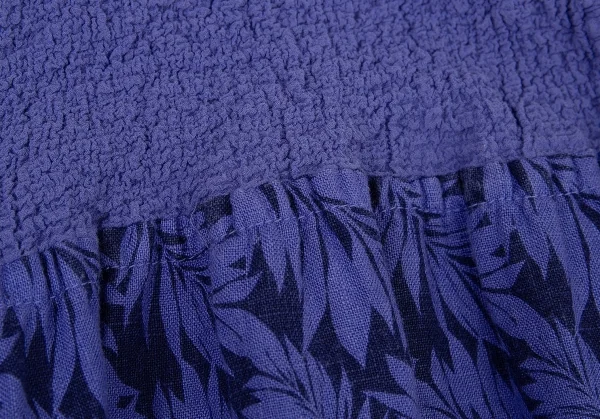 イッセイミヤケ ミーISSEY MIYAKE me カリフラワー切替ボタニカルプリントハーフパンツ 青M位 K-73647_004