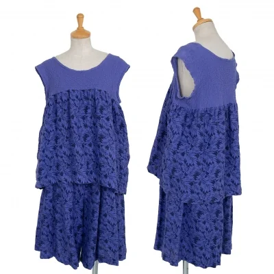 イッセイミヤケ ミーISSEY MIYAKE me カリフラワー切替ボタニカルプリントセットアップ 青