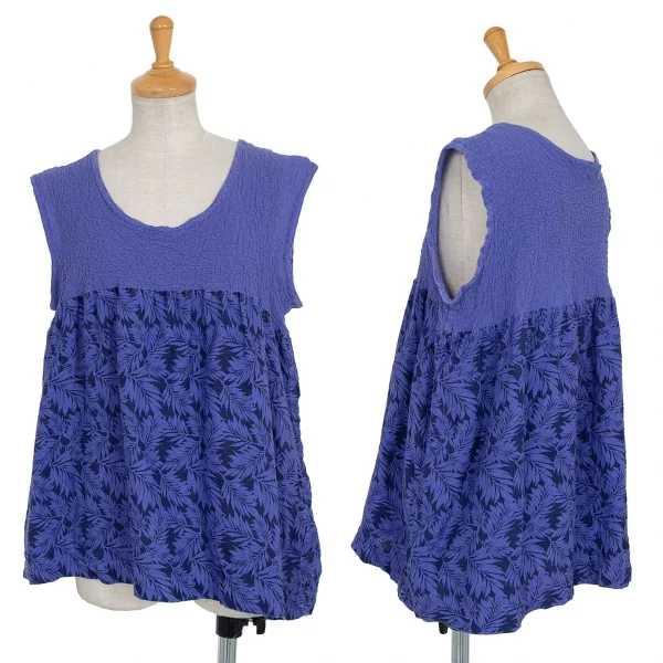 イッセイミヤケ ミーISSEY MIYAKE me カリフラワー切替ボタニカルプリントセットアップ 青M位 K-73648_002