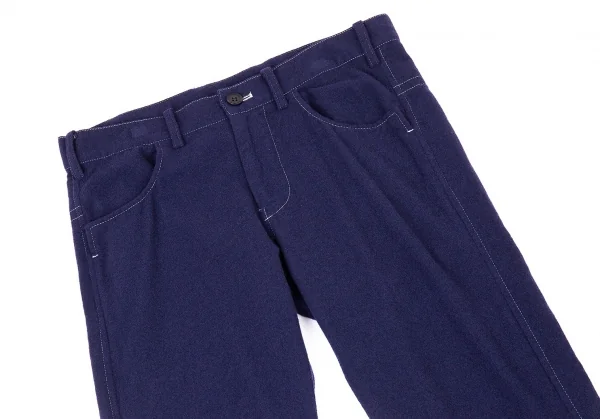 ワイズY's フラノウールステッチシンチバックパンツ 紺1 K-73709_002