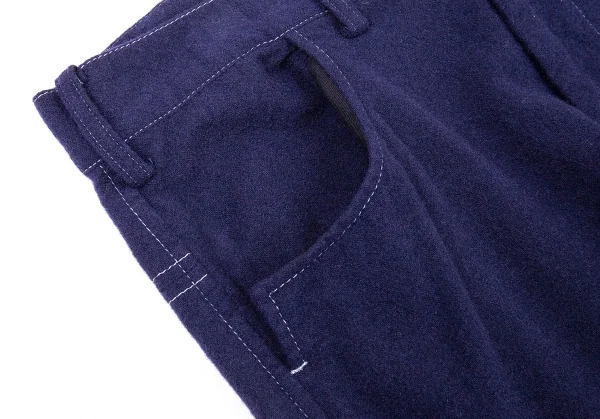 ワイズY's フラノウールステッチシンチバックパンツ 紺1 K-73709_003