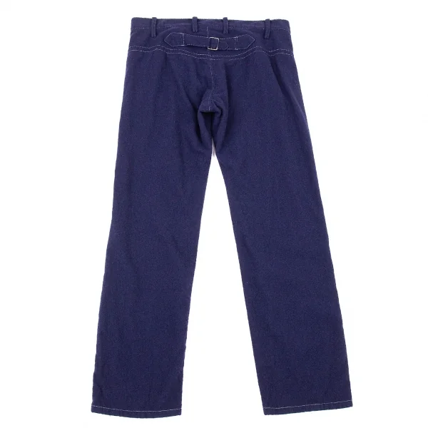 ワイズY's フラノウールステッチシンチバックパンツ 紺1 K-73709_008