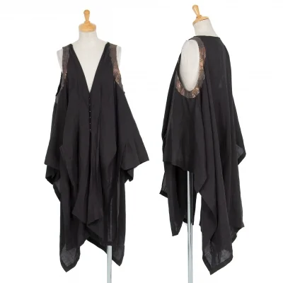 ヨウジヤマモト ファムYohji Yamamoto FEMME 箔プリントリネンドレープベスト