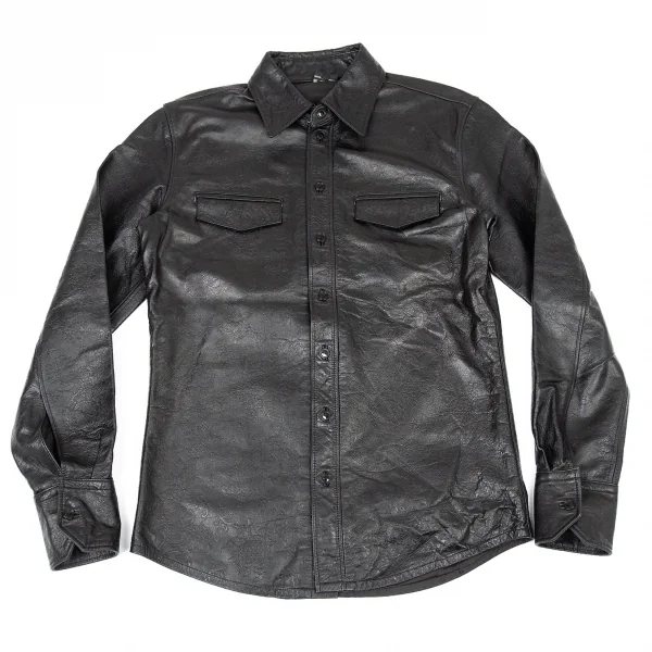 ジャンポールゴルチエ オムJean Paul GAULTIER HOMME 花柄型押しカウレザーシャツジャケット 黒48 K-73891_001