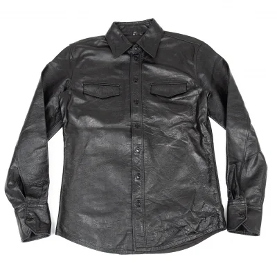 ジャンポールゴルチエ オムJean Paul GAULTIER HOMME 花柄型押しカウレザーシャツジャケット 黒