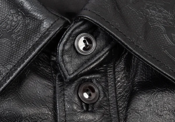 ジャンポールゴルチエ オムJean Paul GAULTIER HOMME 花柄型押しカウレザーシャツジャケット 黒48 K-73891_004