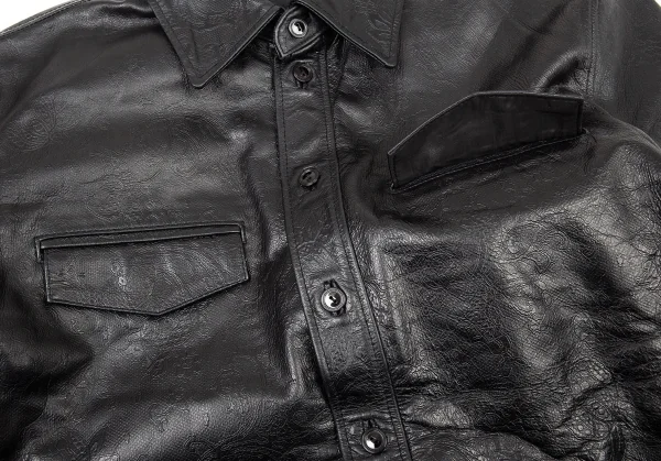 ジャンポールゴルチエ オムJean Paul GAULTIER HOMME 花柄型押しカウレザーシャツジャケット 黒48 K-73891_005