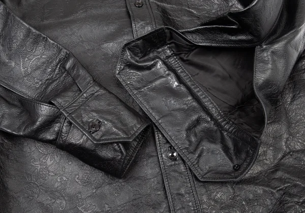 ジャンポールゴルチエ オムJean Paul GAULTIER HOMME 花柄型押しカウレザーシャツジャケット 黒48 K-73891_007