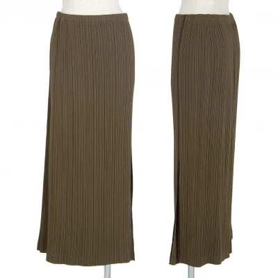 イッセイミヤケ ホワイトレーベルISSEY MIYAKE WHITELABEL サイドパイピングプリーツスカート カーキ