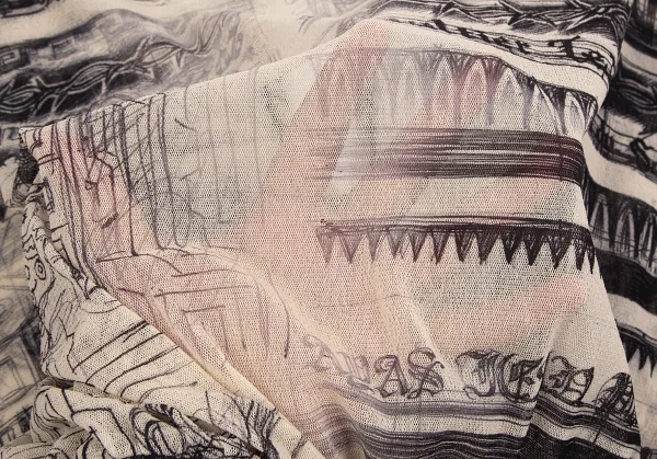 ジャンポールゴルチエJean Paul GAULTIER レタリングプリントパワーネットドルマンカットソー ベージュ黒M位 K-74003_013