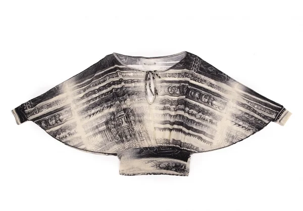 ジャンポールゴルチエJean Paul GAULTIER レタリングプリントパワーネットドルマンカットソー ベージュ黒M位 K-74003_002