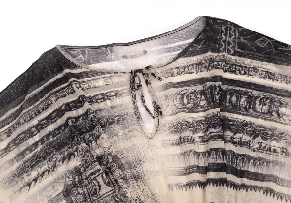 ジャンポールゴルチエJean Paul GAULTIER レタリングプリントパワーネットドルマンカットソー ベージュ黒M位 K-74003_003