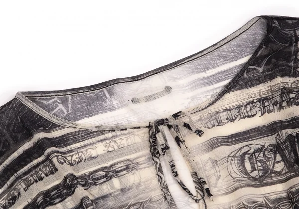 ジャンポールゴルチエJean Paul GAULTIER レタリングプリントパワーネットドルマンカットソー ベージュ黒M位 K-74003_004