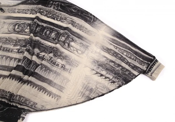 ジャンポールゴルチエJean Paul GAULTIER レタリングプリントパワーネットドルマンカットソー ベージュ黒M位 K-74003_006