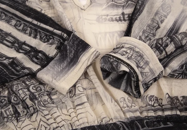 ジャンポールゴルチエJean Paul GAULTIER レタリングプリントパワーネットドルマンカットソー ベージュ黒M位 K-74003_007