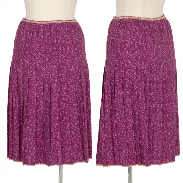 ジャンポールゴルチエ ファムJean Paul GAULTIER FEMME ウールダマスクプリントプリーツスカート 濃淡紫40 K-74054_001