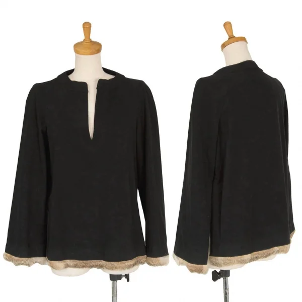 GAULTIER JEAN'S Faux Suede Rabbit Fur Tops Black 40 K-74057_001