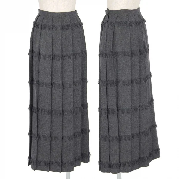 イッセイミヤケISSEY MIYAKE フリンジデザインプリーツスカート 杢グレー3 K-74061_001
