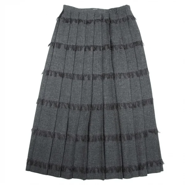 イッセイミヤケISSEY MIYAKE フリンジデザインプリーツスカート 杢グレー3 K-74061_002