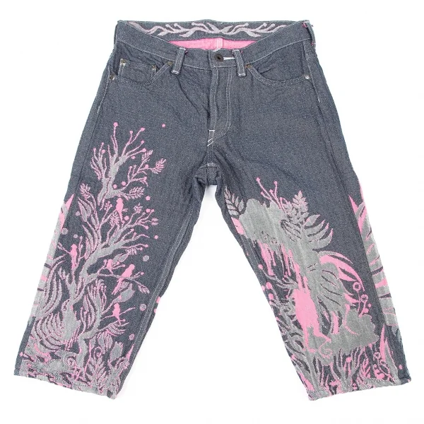 イッセイミヤケ エーポック ISSEY MIYAKE A-POC ボタニカルジャカードデニムハーフパンツ インディゴピンク26 K-74086_001