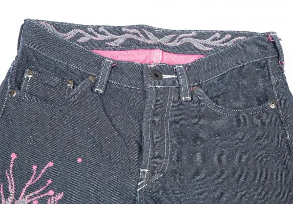 イッセイミヤケ エーポック ISSEY MIYAKE A-POC ボタニカルジャカードデニムハーフパンツ インディゴピンク26 K-74086_002