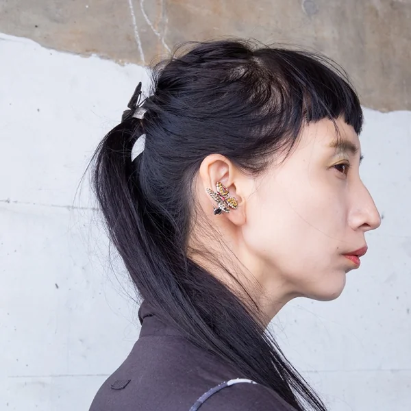 ジャンポールゴルチエJean Paul GAULTIER ラインストーン装飾バタフライイヤリング シルバーマルチ K-74214_006