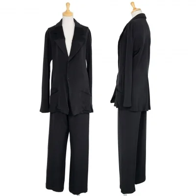 ヨウジヤマモト ファムYohji Yamamoto FEMME ラペル切替デザインシルクセットアップ 黒