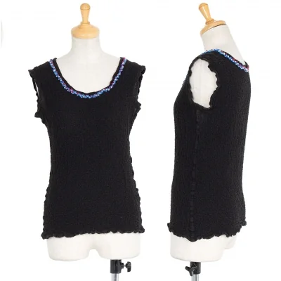 イッセイミヤケ ミーISSEY MIYAKE me カリフラワーチロリアンテープタンクトップ 黒赤青