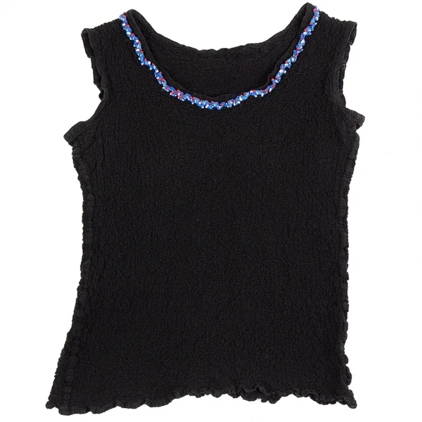 イッセイミヤケ ミーISSEY MIYAKE me カリフラワーチロリアンテープタンクトップ 黒赤青M位 K-74259_002