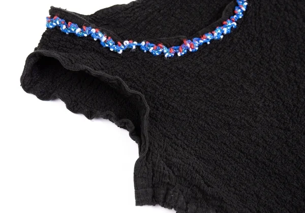 イッセイミヤケ ミーISSEY MIYAKE me カリフラワーチロリアンテープタンクトップ 黒赤青M位 K-74259_008