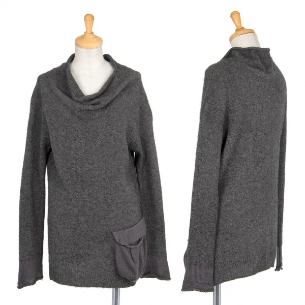 ワイズY's ドレープハイネックニットセーター チャコール2 K-74340_001