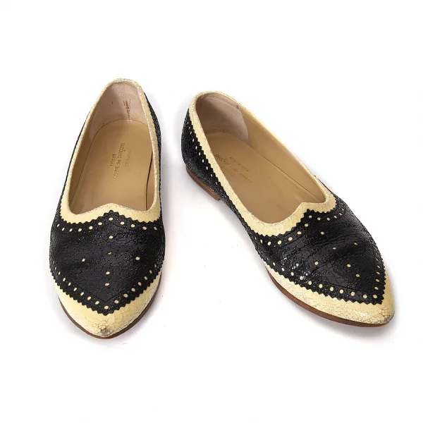 トリココムデギャルソンtricot COMME des GARCONS クラックプリントレザーメダリオンフラットシューズ ベージュ黒23 K-74360_001