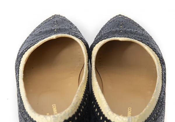 トリココムデギャルソンtricot COMME des GARCONS クラックプリントレザーメダリオンフラットシューズ ベージュ黒23 K-74360_010