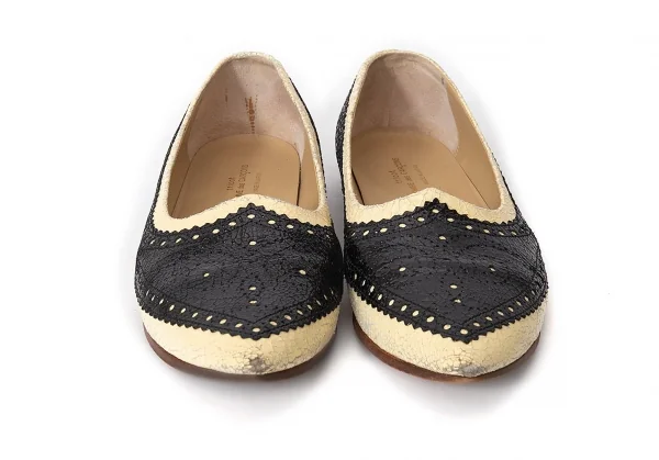 トリココムデギャルソンtricot COMME des GARCONS クラックプリントレザーメダリオンフラットシューズ ベージュ黒23 K-74360_002