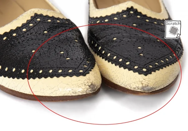 トリココムデギャルソンtricot COMME des GARCONS クラックプリントレザーメダリオンフラットシューズ ベージュ黒23 K-74360_003