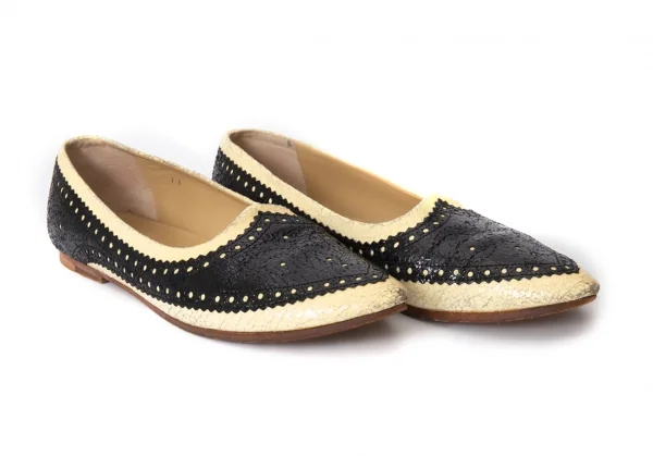 トリココムデギャルソンtricot COMME des GARCONS クラックプリントレザーメダリオンフラットシューズ ベージュ黒23 K-74360_004