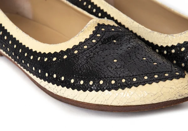 トリココムデギャルソンtricot COMME des GARCONS クラックプリントレザーメダリオンフラットシューズ ベージュ黒23 K-74360_005