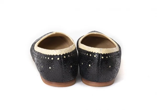 トリココムデギャルソンtricot COMME des GARCONS クラックプリントレザーメダリオンフラットシューズ ベージュ黒23 K-74360_007