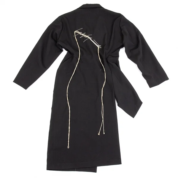 ヨウジヤマモト ファムYohji Yamamoto FEMME ウールギャババックロゴ刺繍アシンメトリージャケット