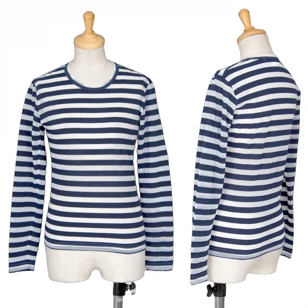 コムコム コムデギャルソンCOMME des GARCONS ボーダーシースルー長袖カットソー 紺白XS K-74427_001