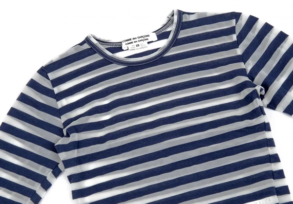 コムコム コムデギャルソンCOMME des GARCONS ボーダーシースルー長袖カットソー 紺白XS K-74427_003