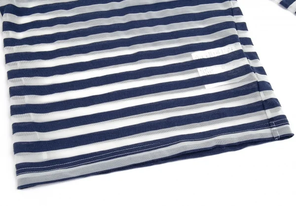 コムコム コムデギャルソンCOMME des GARCONS ボーダーシースルー長袖カットソー 紺白XS K-74427_007