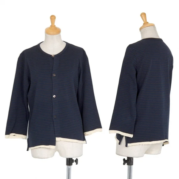 Y's Striped Cotton Cardigan Navy,Charcoal 3 K-74439_001