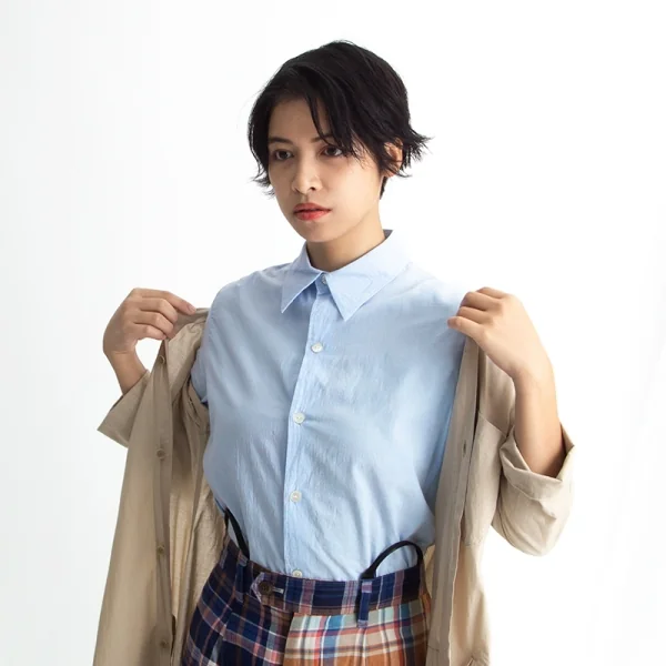 ワイズY's コットン七分袖シャツ ブルー3 K-74440_016